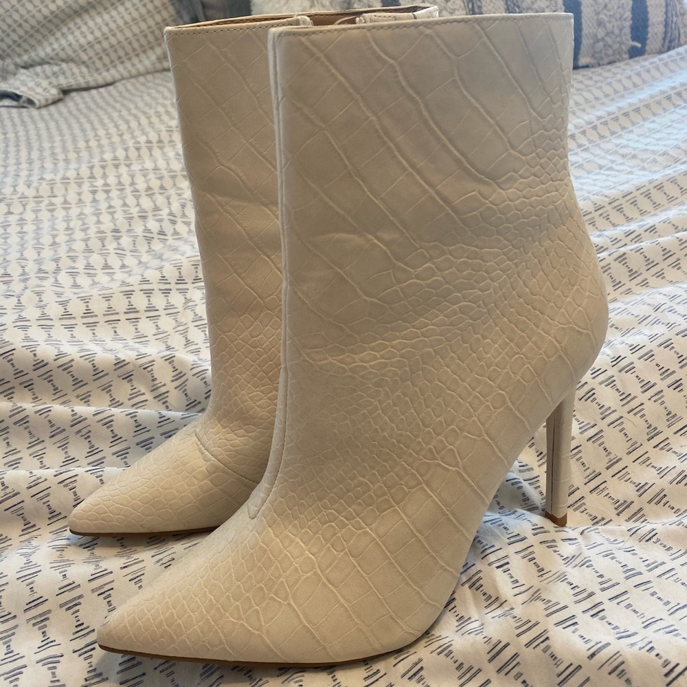 White heeled booties
